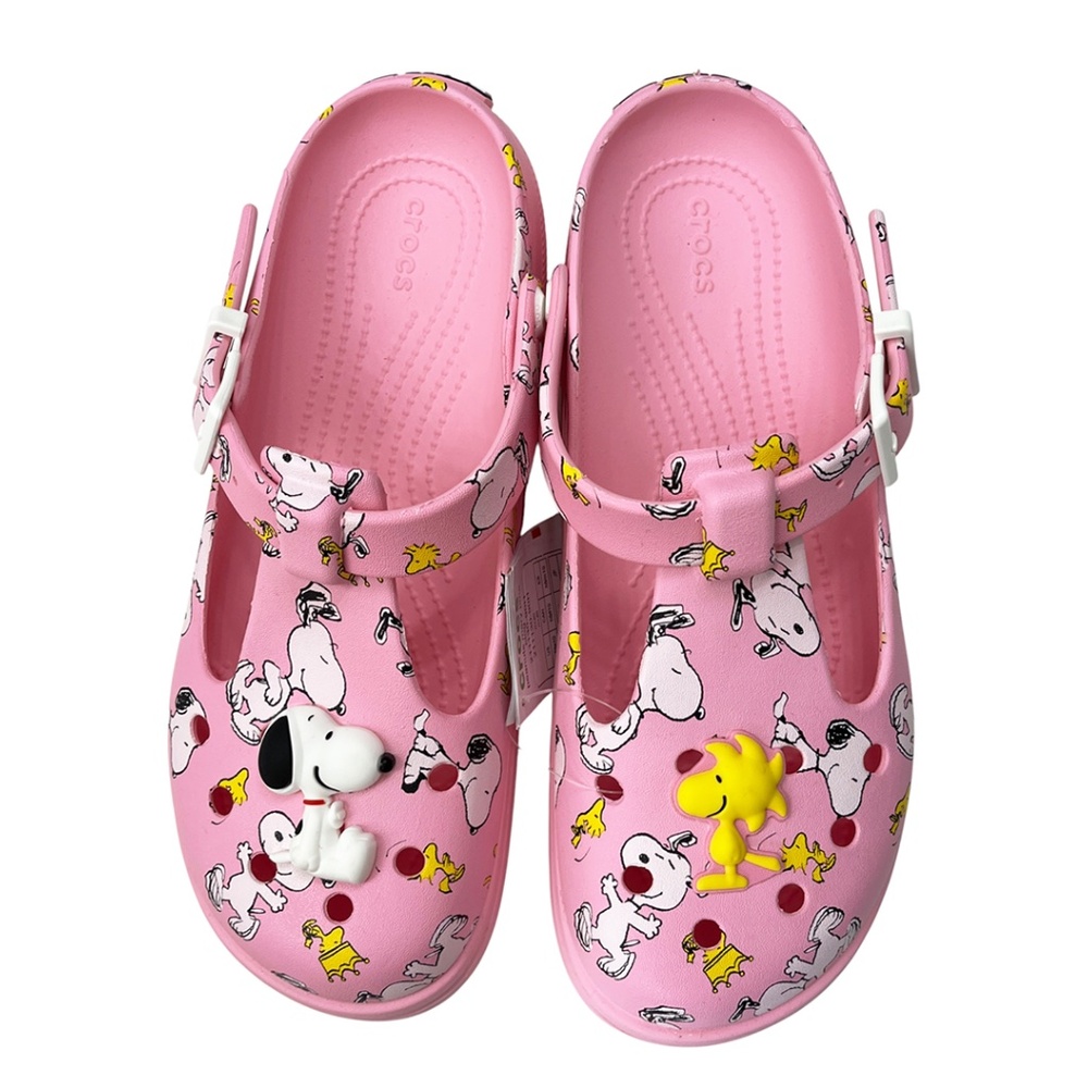 Crocs Peanuts Mary Jane Clog Snoopy & Woodstock Pink Women's 10 Men's 8 NWT - Picture 2 of 12